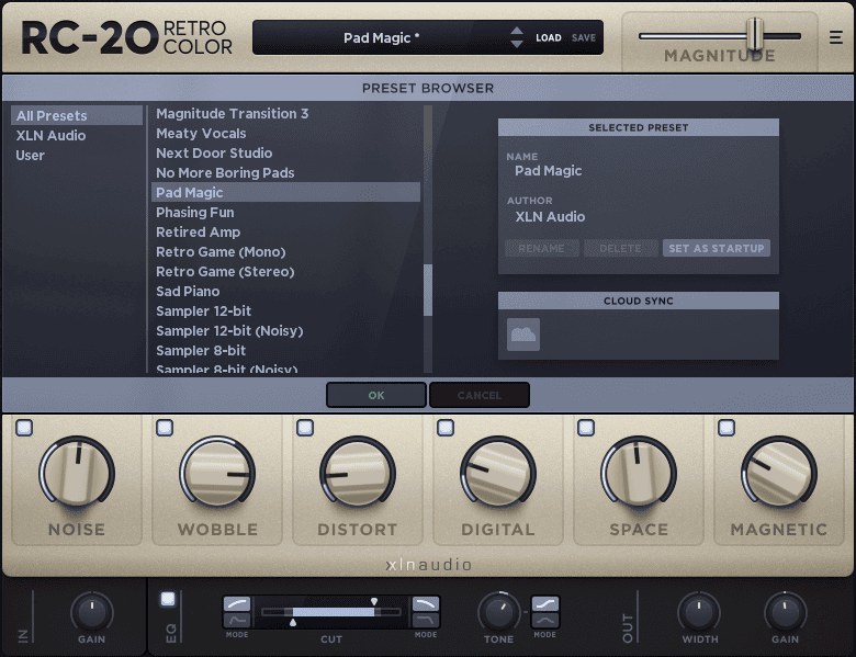 XLN Audio RC-20 Retro Color Preset Browser